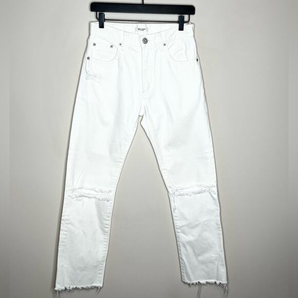 MOUSSY VINTAGE White Wagoner Straight Jeans Distressed Raw Hem Size 26 - Picture 2 of 10